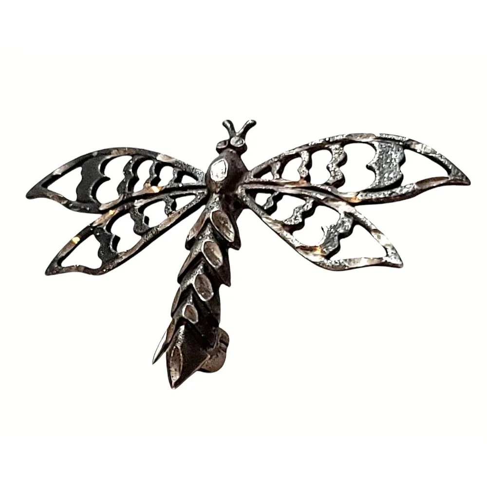 Vintage Metal Shine Dragonfly Brooch Pin Cute Bug Wings